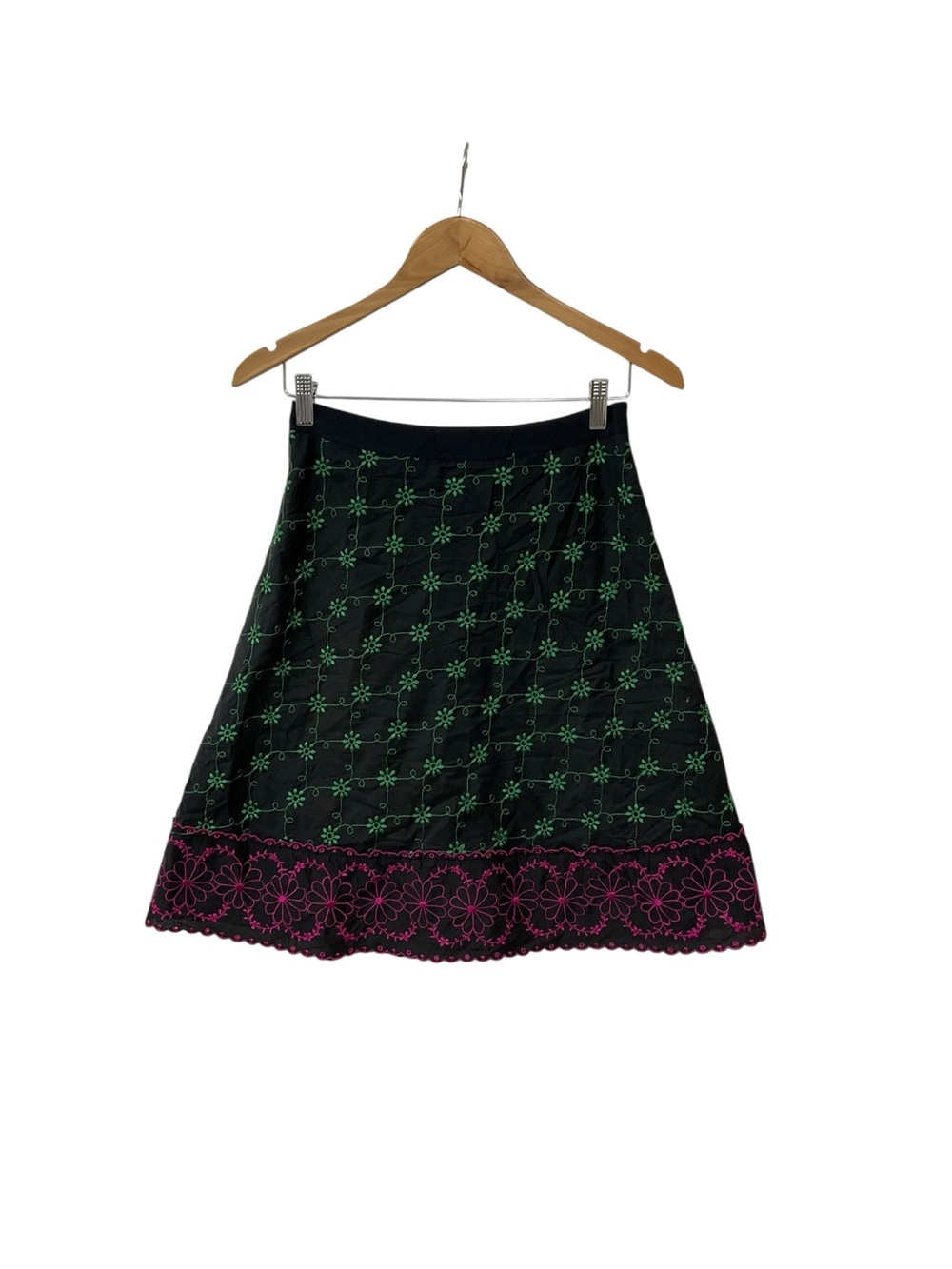 Y2K Moschino Cheap Chic Embroidered Black Green Pink A Line Skirt US 4